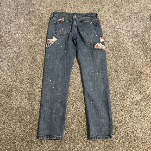 Pilcro Medium Wash Patchwork Splatter Slim Boyfriend Mid Rise Jeans 26 Blue Red - Picture 7 of 7